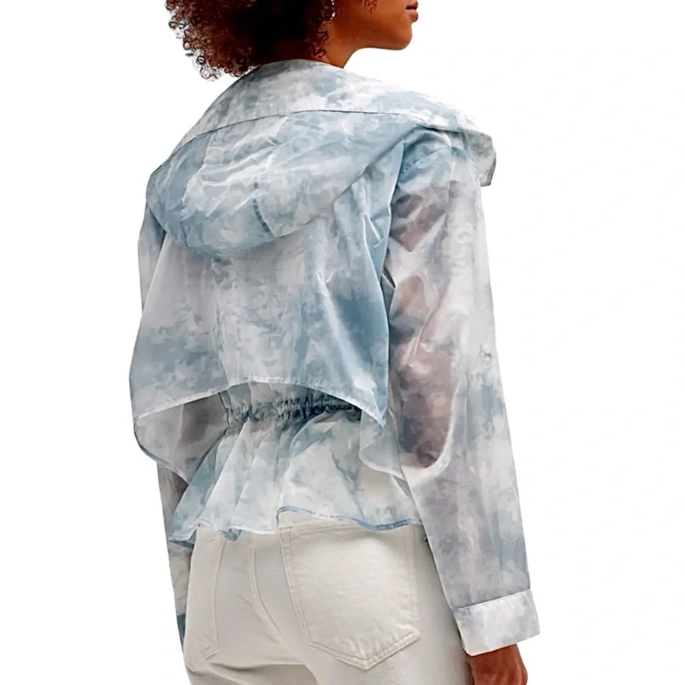 Like New Emporio Armani cloud-print hooded windbreaker jacket blue white sz 44 - Picture 8 of 17